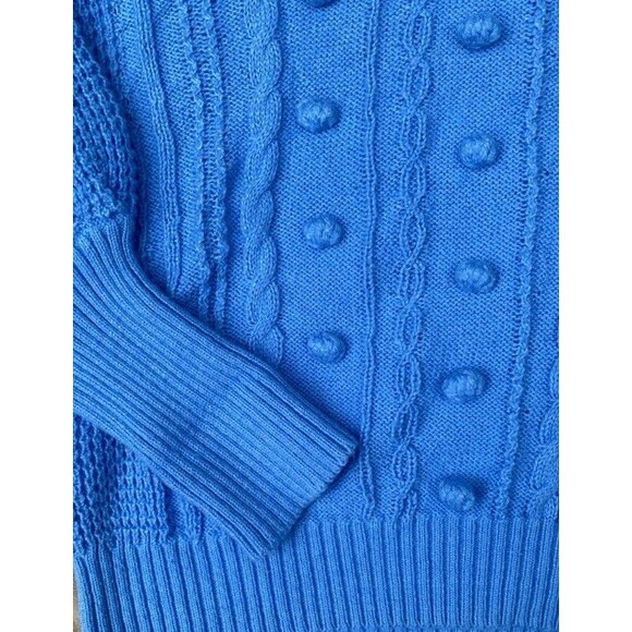 Lilly Pulitzer Greta Size L V-Neck Cable Knit Sweater Blue Boho Feminine Ruffle - Picture 15 of 16